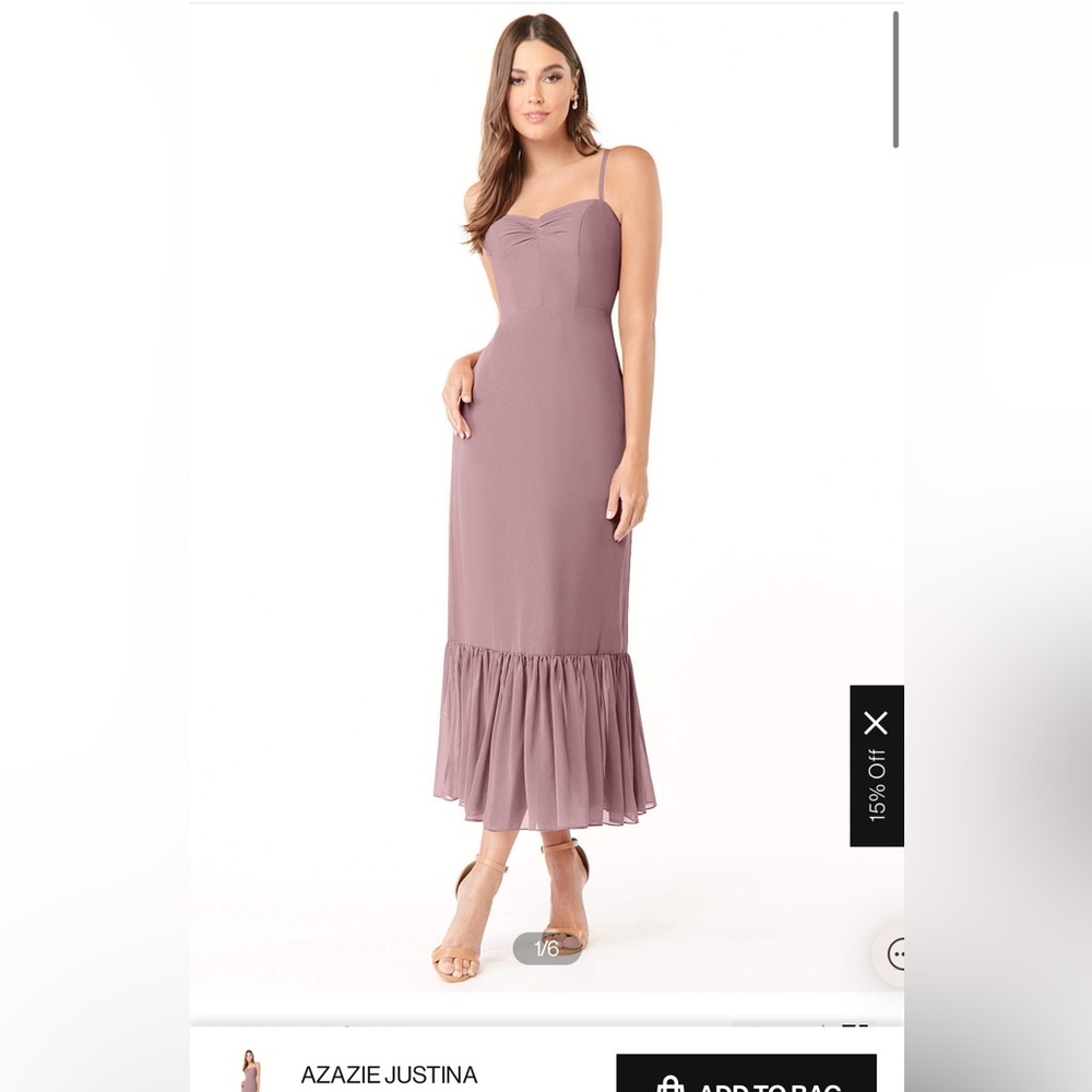 Azazie “Justina” junior bridesmaid dress in “dusty rose”. Size J10